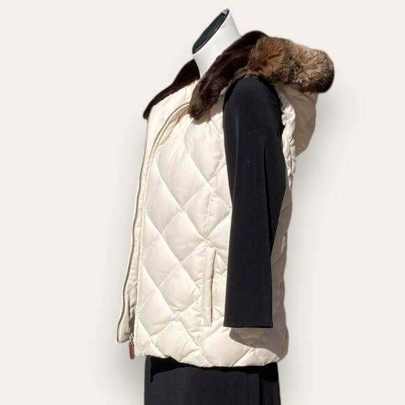 RALPH LAUREN Puffer Vest Small Faux Fur Hood Down Quilted Zip - Picture 6 of 7